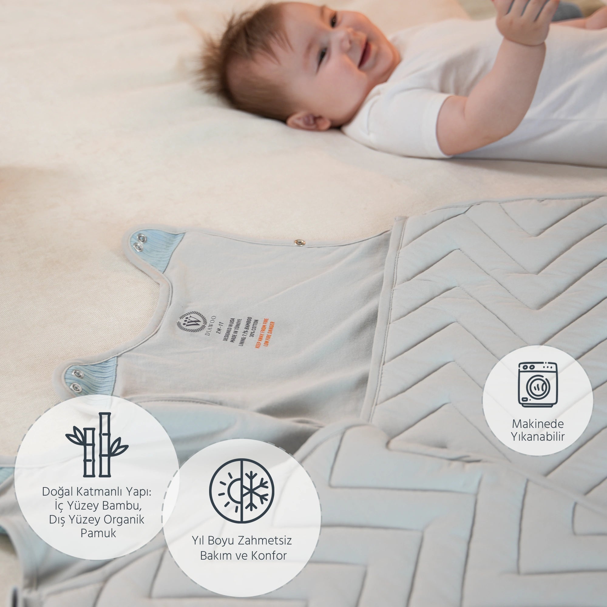 Diawoo ThermaBloom 4 Mevsim Mint Bulutu Multi Tog Bebek Uyku Tulumu - 6