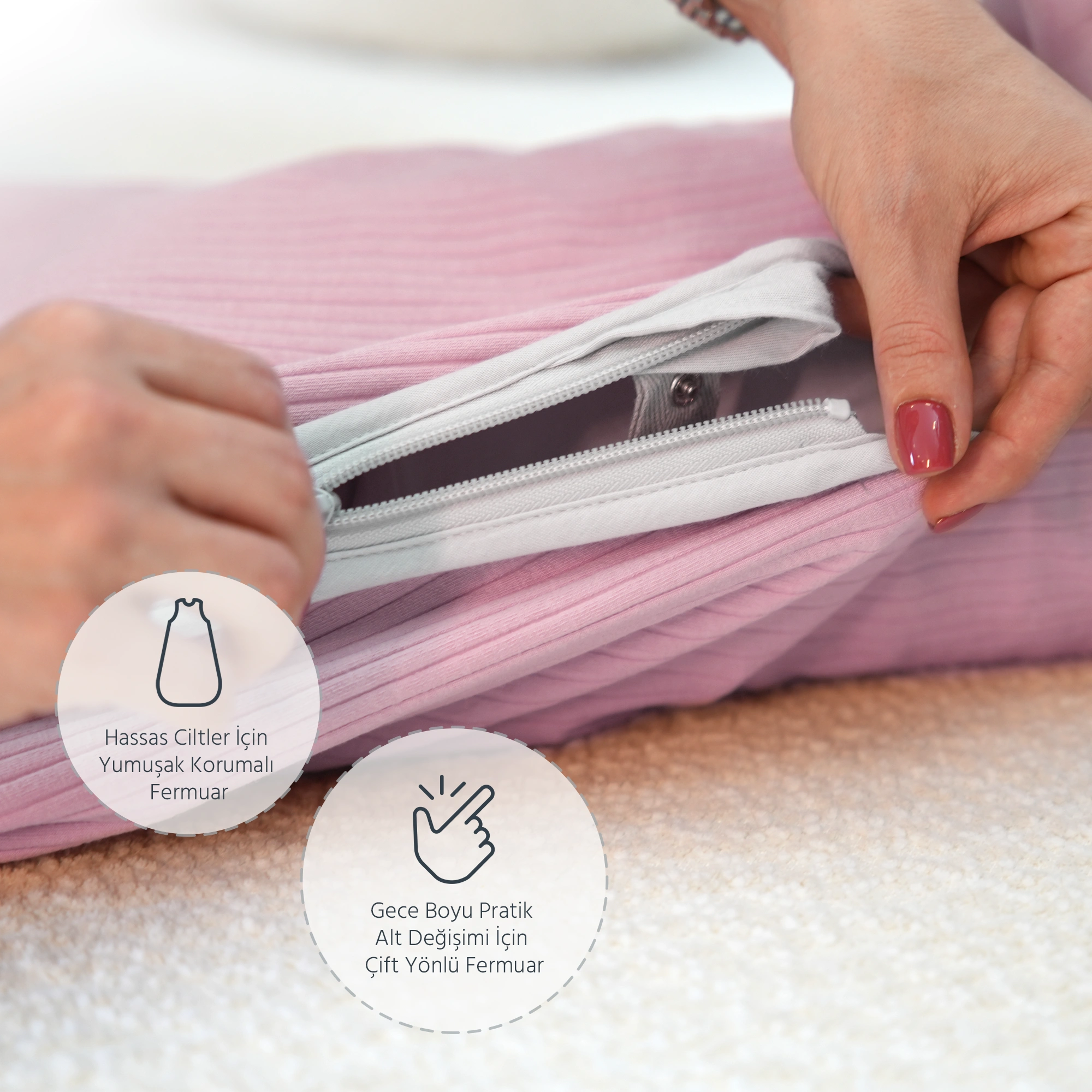 Diawoo Cacoon 4 Mevsim İnci Pembesi Merino Uyku Tulumu- 5