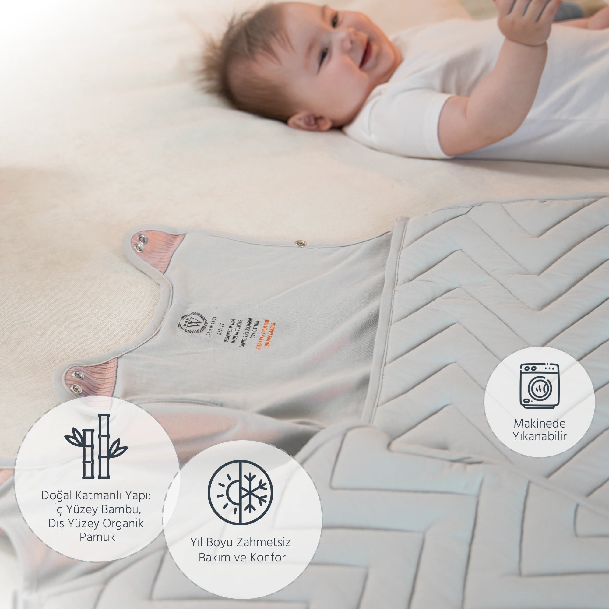 Diawoo ThermaBloom 4 Mevsim Pastel Şeftali Multi Tog Bebek Uyku Tulumu - 4