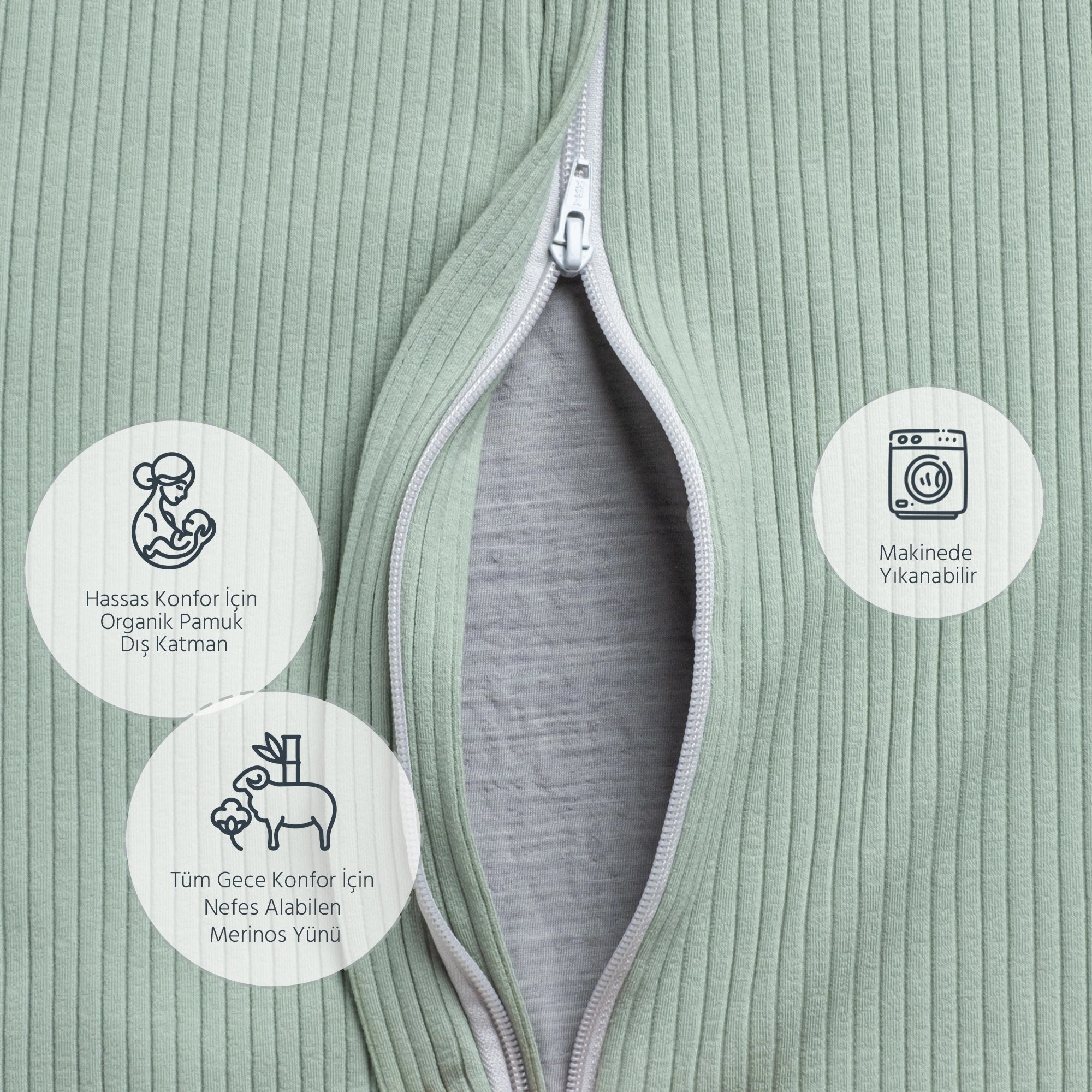 Diawoo Cocoon Walker 4 Mevsim Zeytin Yeşili Merino Uyku Tulumu - 4
