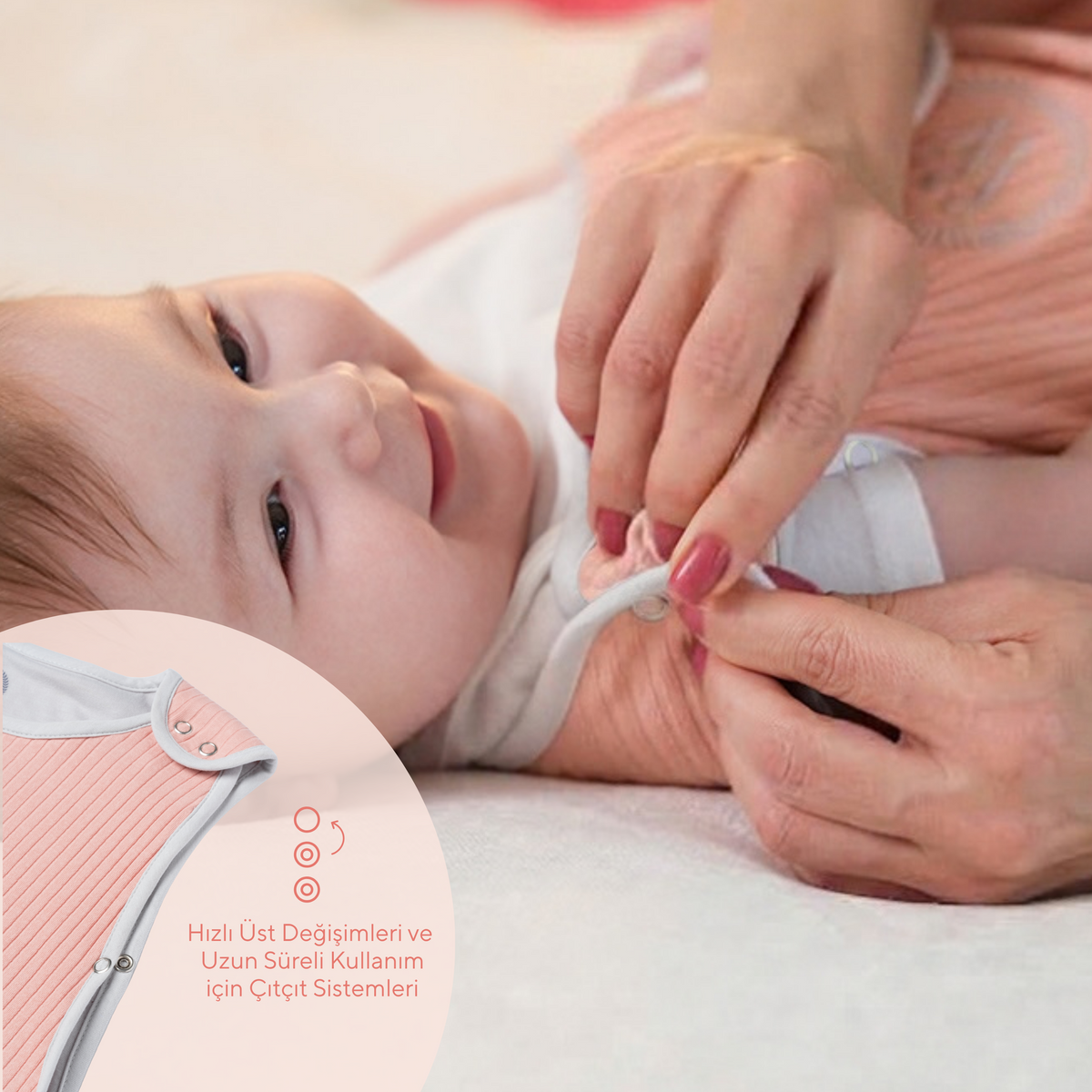 ThermaBloom - 4 Mevsim Pastel Şeftali Multi Tog Bebek Uyku Tulumu