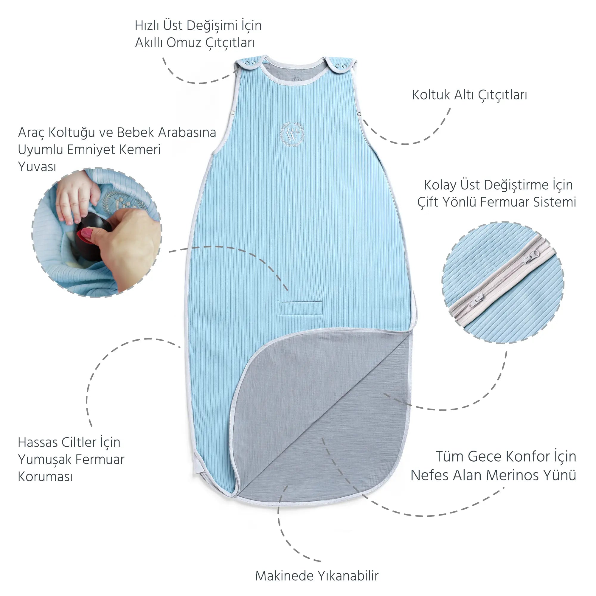 Diawoo Cacoon - 4 Mevsim Bulut Mavisi Merino Uyku Tulumu