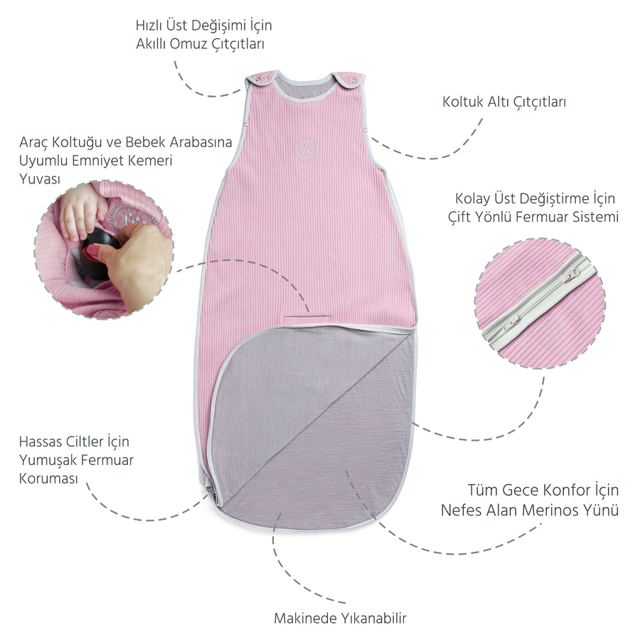 Diawoo Cacoon 4 Mevsim İnci Pembesi Merino Uyku Tulumu - 2