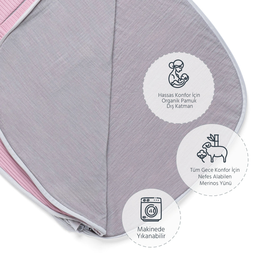 Diawoo Cacoon 4 Mevsim İnci Pembesi Merino Uyku Tulumu - 6